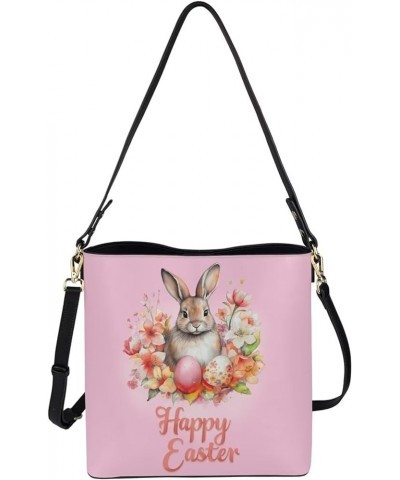 Women Bucket Bags Leather Purse Handbag Shoulder Bag for Ladies Purse Crossbody Wallet Bag Happy Easter Rabbit $23.03 Shoulde...