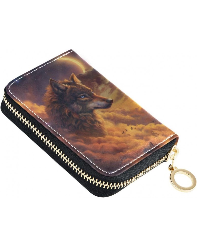 RFID Credit Card Holder Wolf Full Moon Leather With Zipper Card Case Wallet for Women Girls $10.06 Wallets