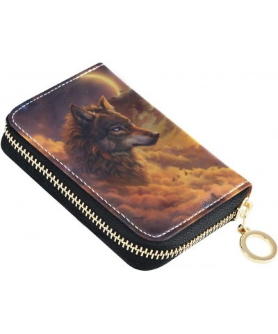 RFID Credit Card Holder Wolf Full Moon Leather With Zipper Card Case Wallet for Women Girls $10.06 Wallets