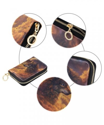 RFID Credit Card Holder Wolf Full Moon Leather With Zipper Card Case Wallet for Women Girls $10.06 Wallets