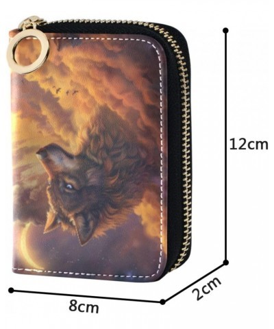 RFID Credit Card Holder Wolf Full Moon Leather With Zipper Card Case Wallet for Women Girls $10.06 Wallets