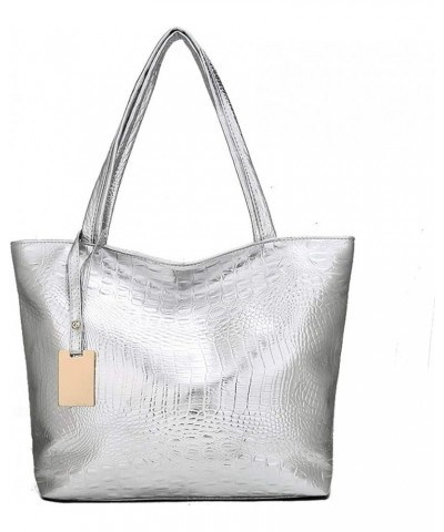 Women's Soft Faux Leather Tote Shoulder Bag Large Capacity Handbag Solid Ladies Weekender Bag Shopper Travel Purse Silver $5....