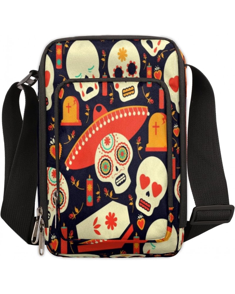 Mexican Skull Art Cross Body Bags Trendy Cross Body Cell Phone Purse Wallet Shoulder Bag Small Travel Crossbody Bag with Adju...