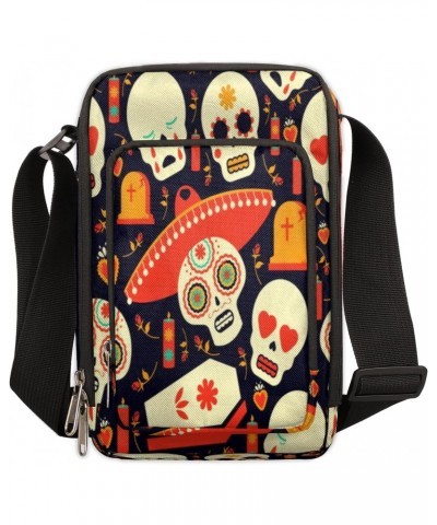 Mexican Skull Art Cross Body Bags Trendy Cross Body Cell Phone Purse Wallet Shoulder Bag Small Travel Crossbody Bag with Adju...