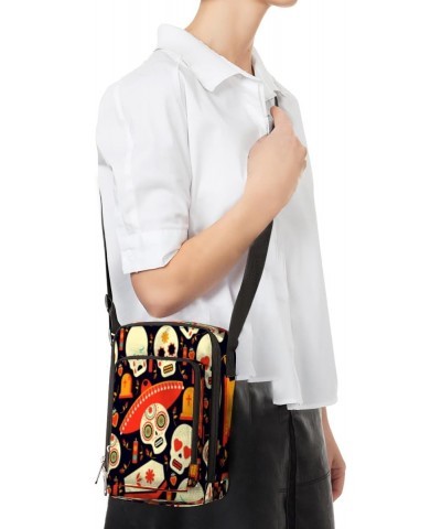 Mexican Skull Art Cross Body Bags Trendy Cross Body Cell Phone Purse Wallet Shoulder Bag Small Travel Crossbody Bag with Adju...