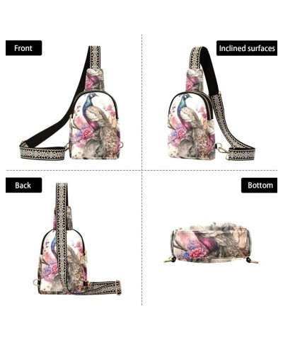 Vintage Peacock Floral Print Women Sling Bag with Adjustable Strap Zipper Closure, PU Leather Water Resistant Crossbody Bag P...