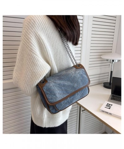 Shoulder Bag for Women Solid Color Crossbody Bags Fashion Design Chain Small Handbags and Purse 10*7*4inch Dark Blue $44.03 S...