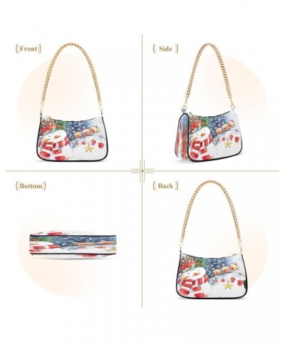 Watercolor Snowman and Cute Bird Shoulder Handbags for Women Travel Hobo Tote Handbag Women Gold Chain Shoulder Bags Purse wi...