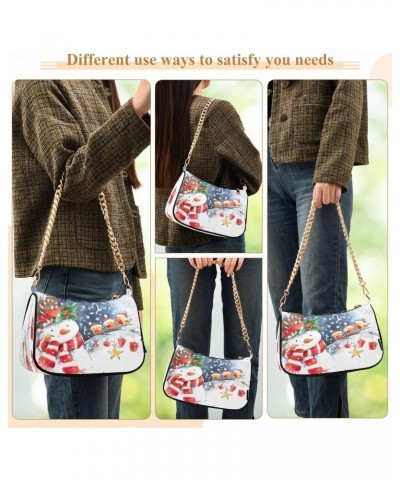 Watercolor Snowman and Cute Bird Shoulder Handbags for Women Travel Hobo Tote Handbag Women Gold Chain Shoulder Bags Purse wi...