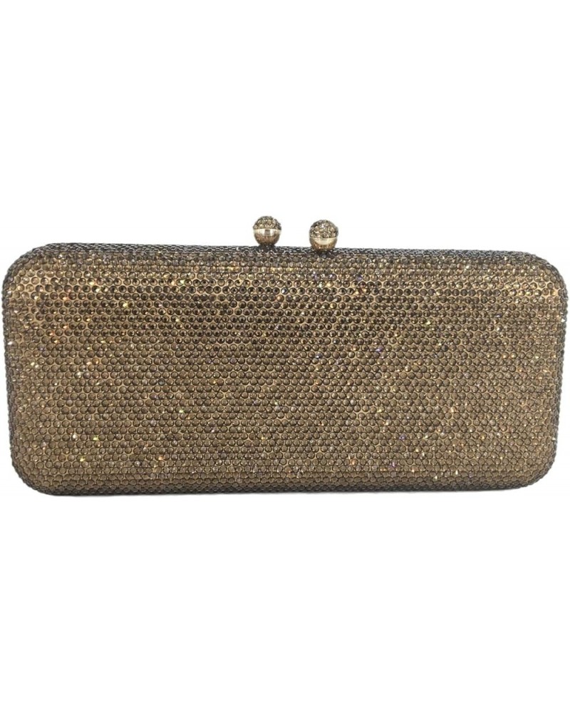 Elegant Long Crystal Box Clutch Evening Bag for Women Wedding Handbags Party Rhinestones Purse Bronze $19.37 Evening Bags