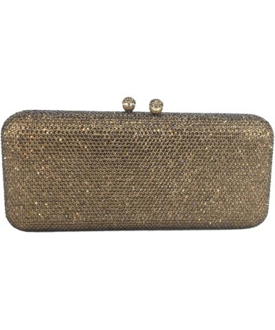 Elegant Long Crystal Box Clutch Evening Bag for Women Wedding Handbags Party Rhinestones Purse Bronze $19.37 Evening Bags