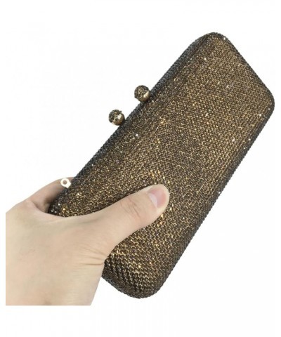 Elegant Long Crystal Box Clutch Evening Bag for Women Wedding Handbags Party Rhinestones Purse Bronze $19.37 Evening Bags