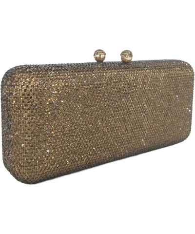 Elegant Long Crystal Box Clutch Evening Bag for Women Wedding Handbags Party Rhinestones Purse Bronze $19.37 Evening Bags