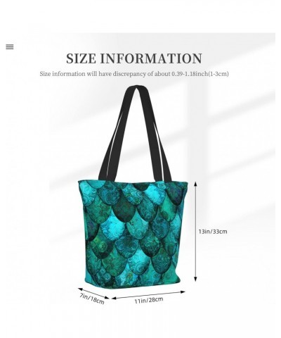 Women Shoulder Bag Dark-Teal-Dragon-Scales Foldable Tote Bag With Zipper Closure Casual Shopping Purse Daily Bag $16.03 Totes