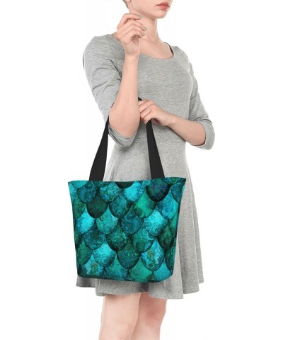 Women Shoulder Bag Dark-Teal-Dragon-Scales Foldable Tote Bag With Zipper Closure Casual Shopping Purse Daily Bag $16.03 Totes