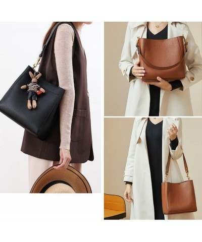 Leather Bucket Tote Bag For Women Medium Hobo Shoulder Purse And Handbags (1-Black) $53.70 Totes