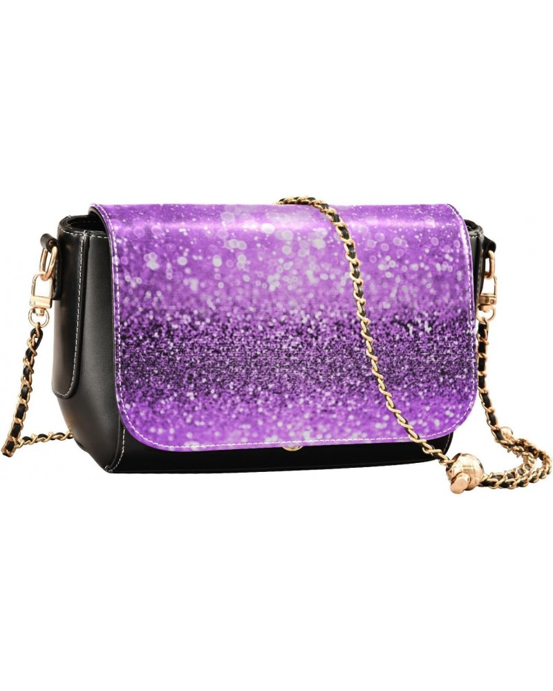 Crossbody Handbag Sweet Purple Sparkle Glitter PU Leather Shoulder Bag Sturdy Travel Pouch Compact Chic Bag for Women Everyda...