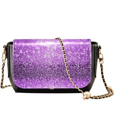 Crossbody Handbag Sweet Purple Sparkle Glitter PU Leather Shoulder Bag Sturdy Travel Pouch Compact Chic Bag for Women Everyda...