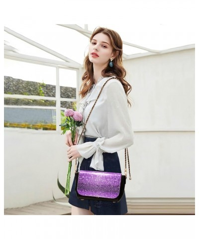 Crossbody Handbag Sweet Purple Sparkle Glitter PU Leather Shoulder Bag Sturdy Travel Pouch Compact Chic Bag for Women Everyda...