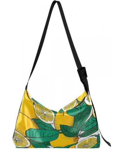 Mushroom with Plants and Trees Men Shoulder Bags, Leather Crossbody Shoulder Bag, Shoulder Handbag with Pockets Lemon Slices ...