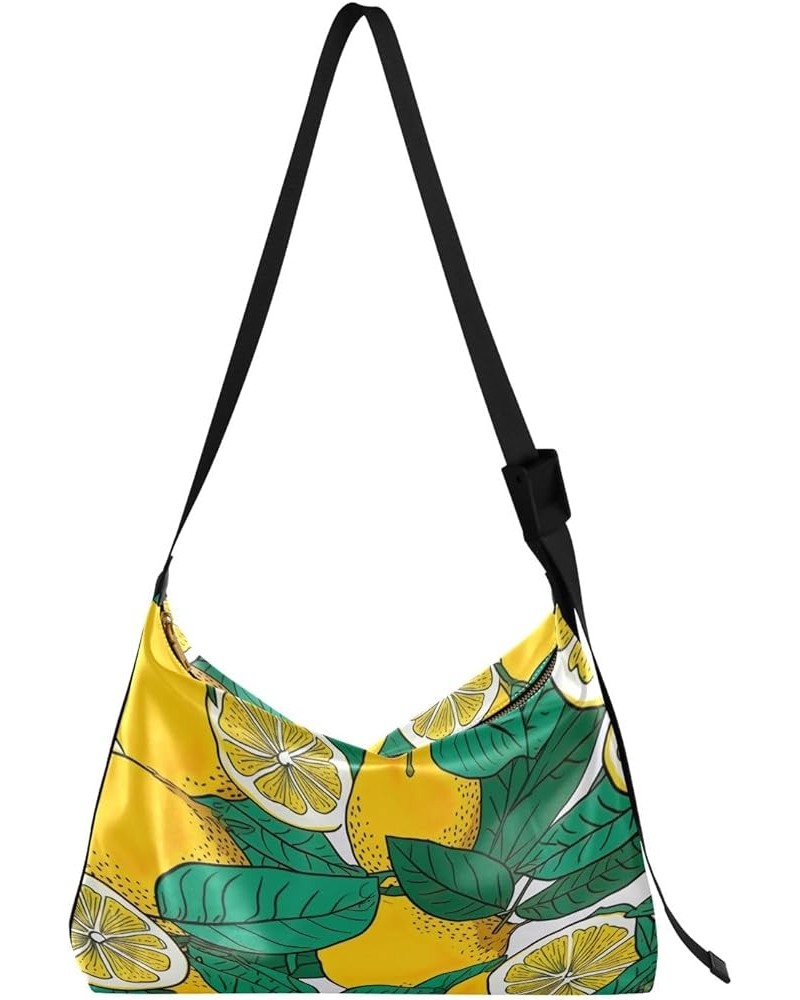 Mushroom with Plants and Trees Men Shoulder Bags, Leather Crossbody Shoulder Bag, Shoulder Handbag with Pockets Lemon Slices ...