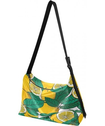 Mushroom with Plants and Trees Men Shoulder Bags, Leather Crossbody Shoulder Bag, Shoulder Handbag with Pockets Lemon Slices ...