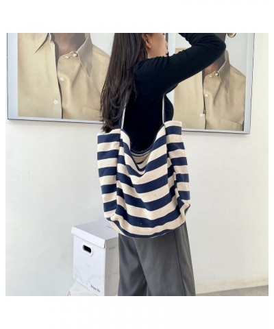 Stripe Tote Hobo Bag Women Handbag Large Capacity Tote Shoulder Bag Casual Crossbody Bag Gift for Women Navy $15.39 Totes