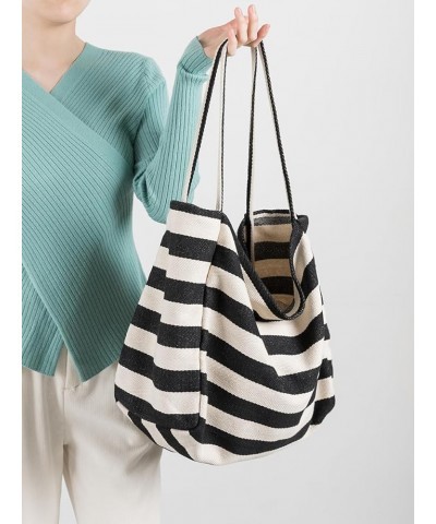 Stripe Tote Hobo Bag Women Handbag Large Capacity Tote Shoulder Bag Casual Crossbody Bag Gift for Women Navy $15.39 Totes