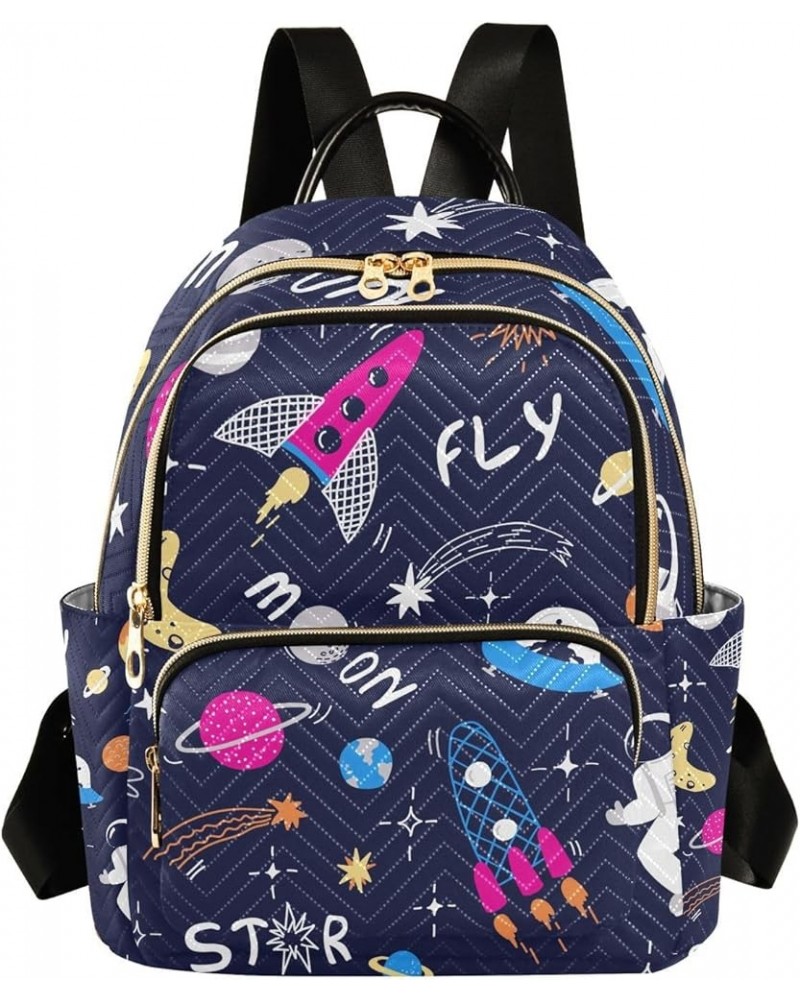 Women Backpack Astronaut Planet Rocket Doodle Anti-Theft Travel Backpack with Luggage Belt Lightweight Handbag Lady Purse Roo...