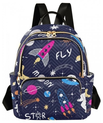 Women Backpack Astronaut Planet Rocket Doodle Anti-Theft Travel Backpack with Luggage Belt Lightweight Handbag Lady Purse Roo...