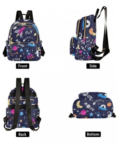 Women Backpack Astronaut Planet Rocket Doodle Anti-Theft Travel Backpack with Luggage Belt Lightweight Handbag Lady Purse Roo...