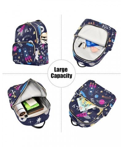 Women Backpack Astronaut Planet Rocket Doodle Anti-Theft Travel Backpack with Luggage Belt Lightweight Handbag Lady Purse Roo...