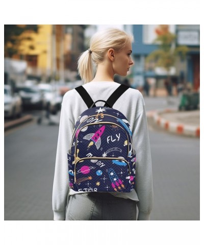 Women Backpack Astronaut Planet Rocket Doodle Anti-Theft Travel Backpack with Luggage Belt Lightweight Handbag Lady Purse Roo...