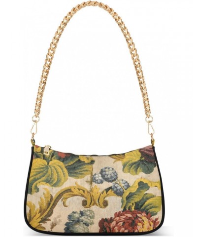 Women Chain Shoulder Purse Bag With Zipper Ancient Vintage Floral Pattern Print, Hobo Tote Clutch Handbags with Chain Strap $...