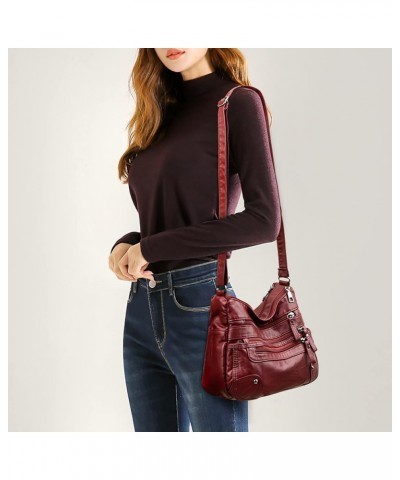 Crossboby Bag for Women - Soft PU Leather Multi-Pocket Shoulder Bag Handbag with Adjustable Strap Claret $12.87 Totes