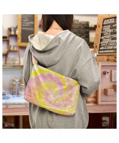 Women Boho Handbag Tie Dye Vintage Orange Yellow Underarm Bag Tote Bag Shoulder Bag Crossbody Bag Fluffy Cell Phone Purse Lad...