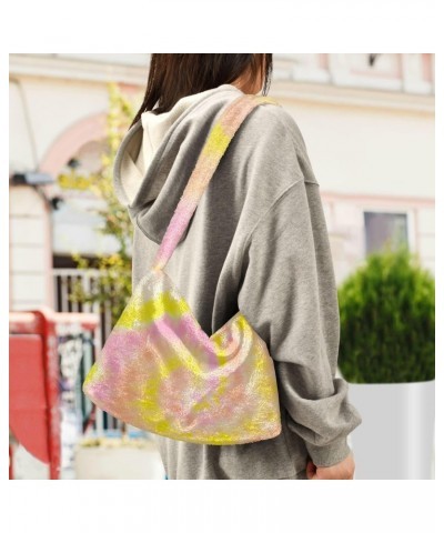 Women Boho Handbag Tie Dye Vintage Orange Yellow Underarm Bag Tote Bag Shoulder Bag Crossbody Bag Fluffy Cell Phone Purse Lad...