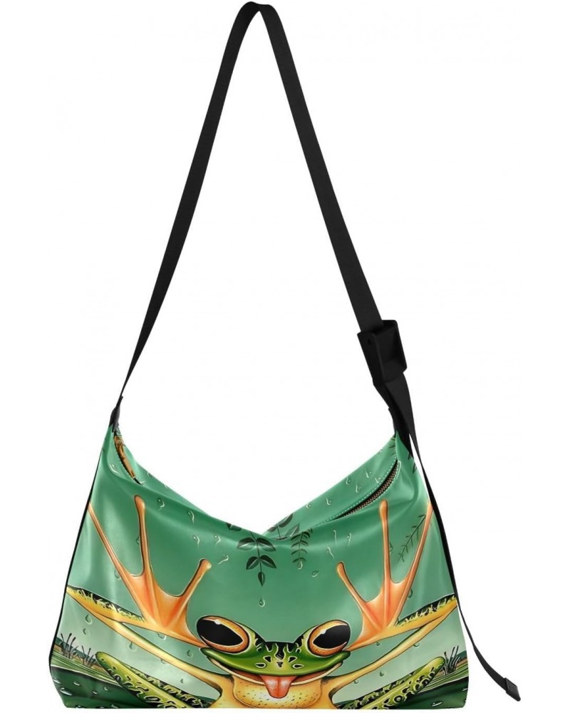 Green Cartoon Frog Funny Hobo Crossbody Bags for Women Leather Large Shoulder Bag Cross Body Trendy Womens Tote Bags Handbag ...