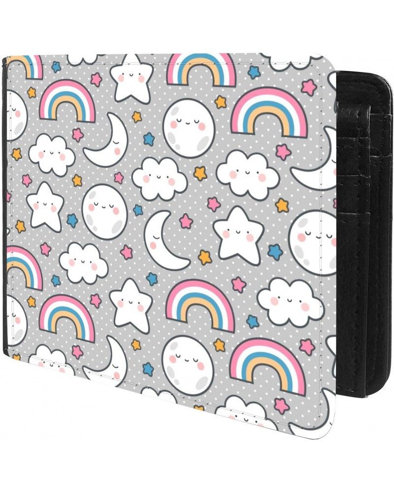 Unique Desige Pattern - Moons Clouds Rainbows and Stars Cartoon Pattern, Slim Front Pocket Wallet Billfold RFID Blocking $8.7...