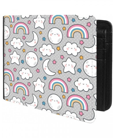 Unique Desige Pattern - Moons Clouds Rainbows and Stars Cartoon Pattern, Slim Front Pocket Wallet Billfold RFID Blocking $8.7...