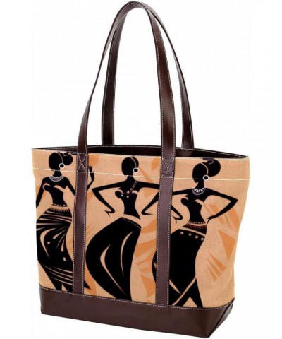 Womens Handbags, Faux Leather Strap and Bottom, Canvas Tote Bag, African Woman Pattern Abstract $26.32 Totes