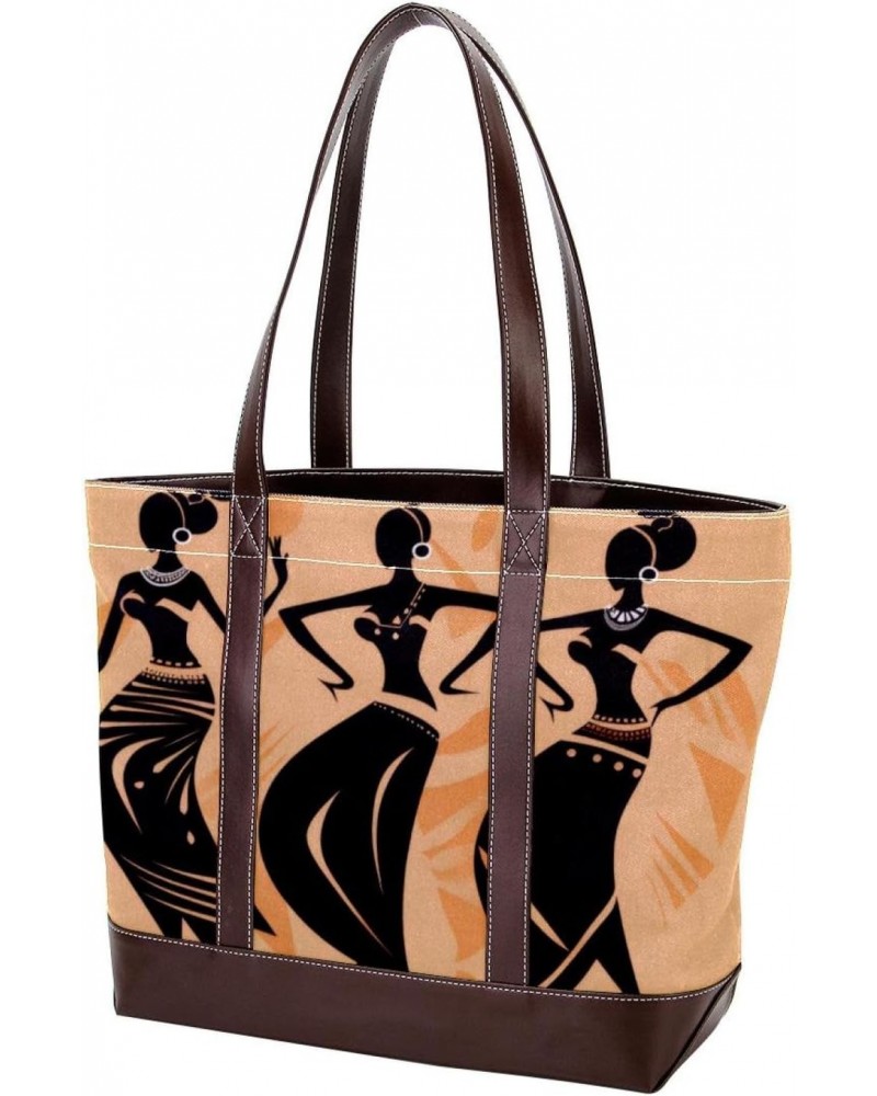 Womens Handbags, Faux Leather Strap and Bottom, Canvas Tote Bag, African Woman Pattern Abstract $26.32 Totes