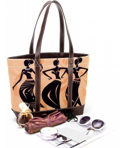 Womens Handbags, Faux Leather Strap and Bottom, Canvas Tote Bag, African Woman Pattern Abstract $26.32 Totes