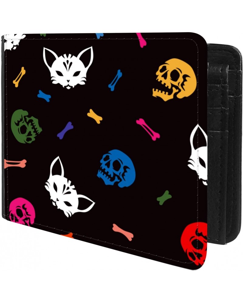 Unique Desige Pattern - Cat and human skulls and bones pattern, Slim Front Pocket Wallet Billfold RFID Blocking $10.00 Wallets