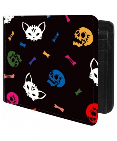 Unique Desige Pattern - Cat and human skulls and bones pattern, Slim Front Pocket Wallet Billfold RFID Blocking $10.00 Wallets