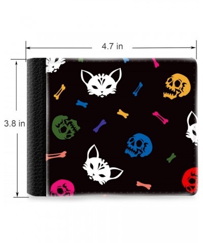 Unique Desige Pattern - Cat and human skulls and bones pattern, Slim Front Pocket Wallet Billfold RFID Blocking $10.00 Wallets