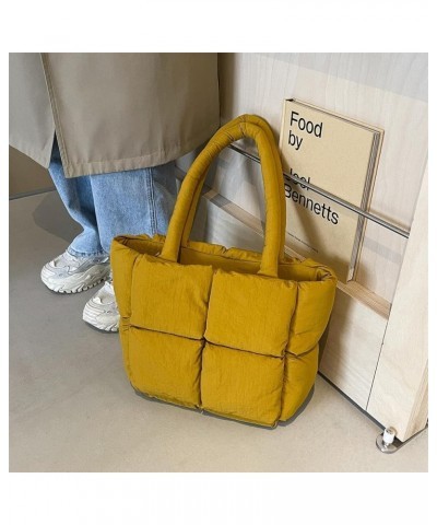 Quilted Puffy Nylon Tote Shoulder Bag Women Casual Handbags Large Soft Puffer Cotton Padded Purse Lightweight Yellow $16.19 S...