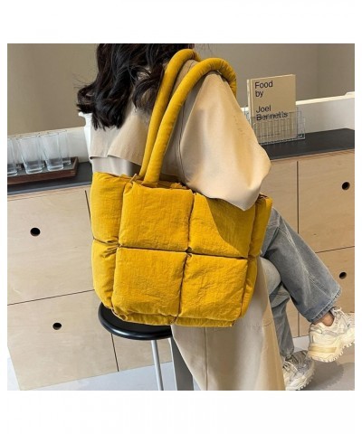 Quilted Puffy Nylon Tote Shoulder Bag Women Casual Handbags Large Soft Puffer Cotton Padded Purse Lightweight Yellow $16.19 S...