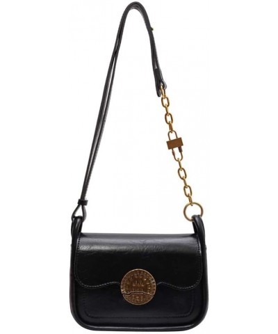 Retro Small Bag Women's One Shoulder Underarm Bag Versatile Crossbody Small Square Bag Black $35.63 Totes