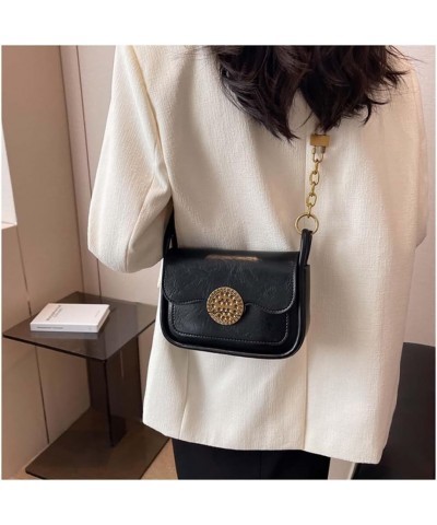 Retro Small Bag Women's One Shoulder Underarm Bag Versatile Crossbody Small Square Bag Black $35.63 Totes